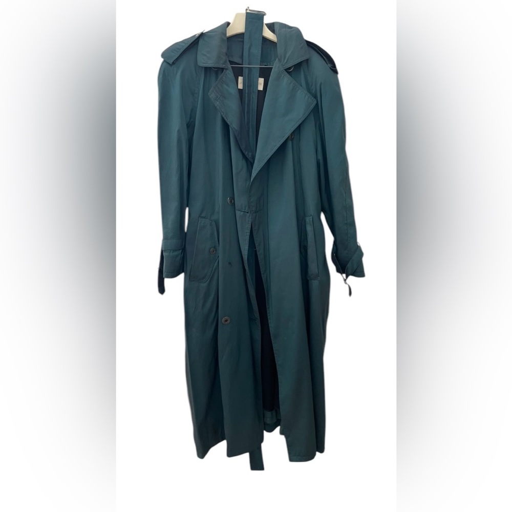 Vntg Jones New York Womens Trench RainCoat Removable Wool Lining Belt TEAL 90s
